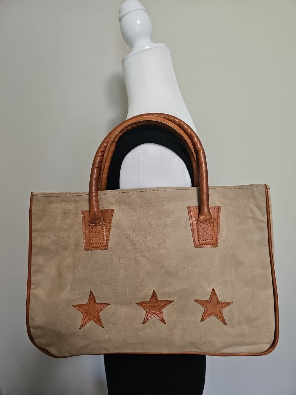 Mona B Tan Suede Tote with Brown Leather Trim and Star Accents